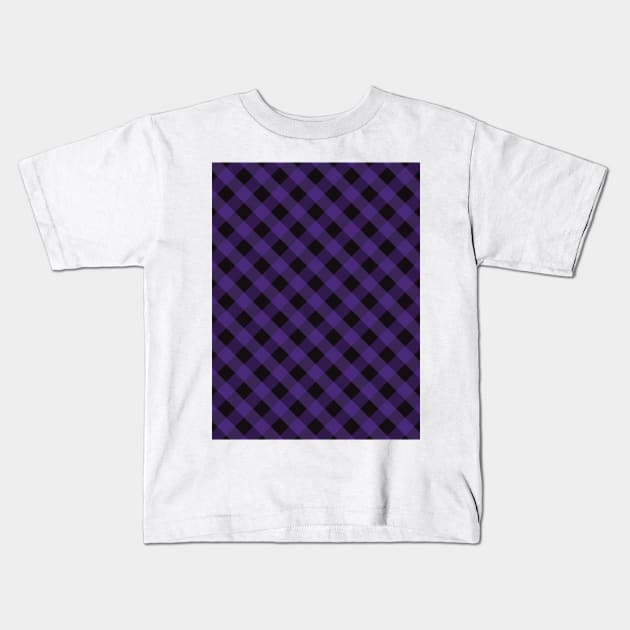 Halloween Purple and Black Check Gingham Plaid Kids T-Shirt by squeakyricardo